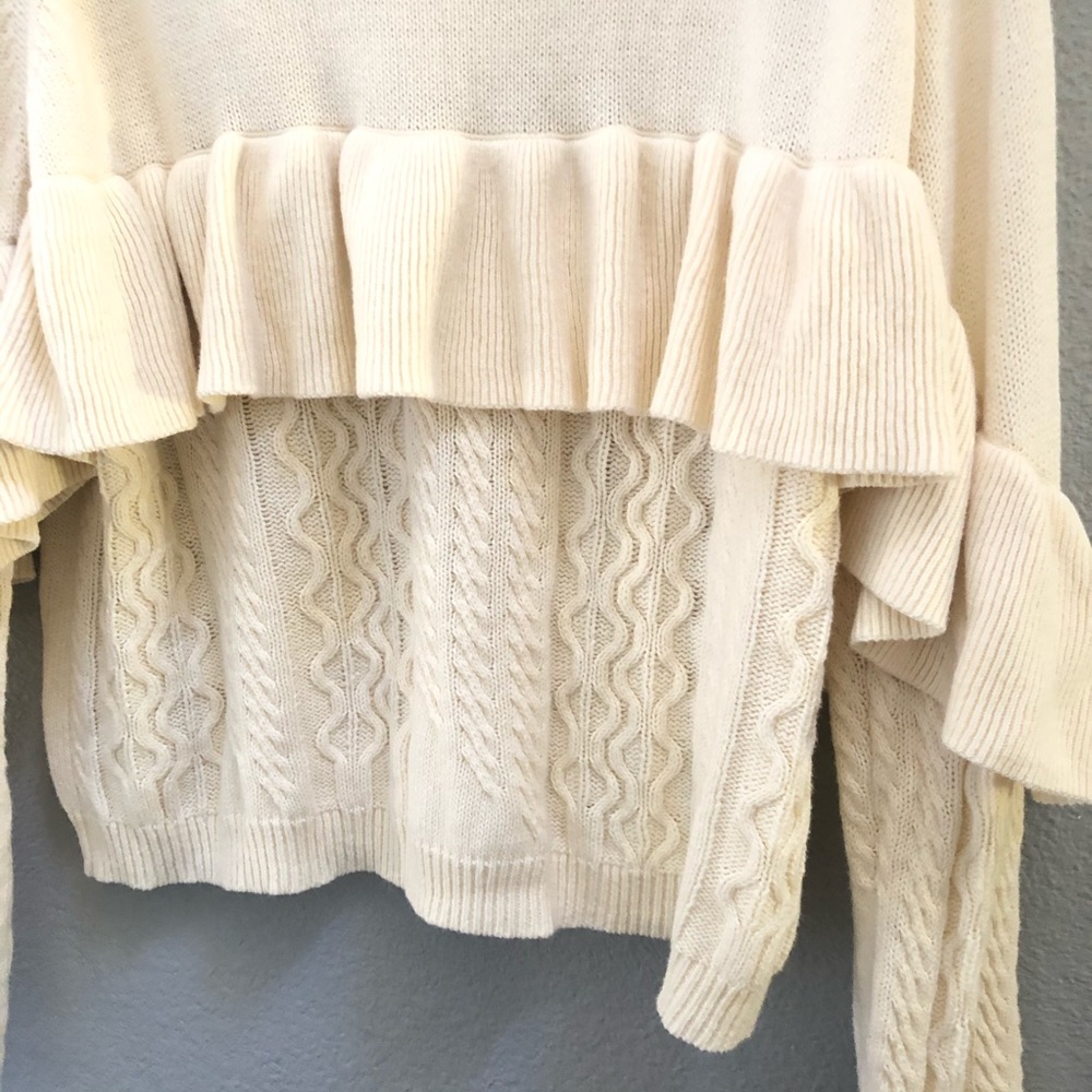 Nadam Mock Neck Ruffle Cable Knit Sweater M Ivory - Picture 4 of 7